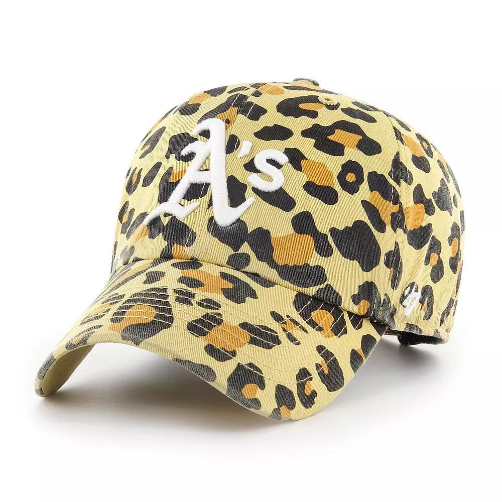 Women's '47 Oakland Athletics Tan Cheetah Clean Up Adjustable Hat, Team Product Image