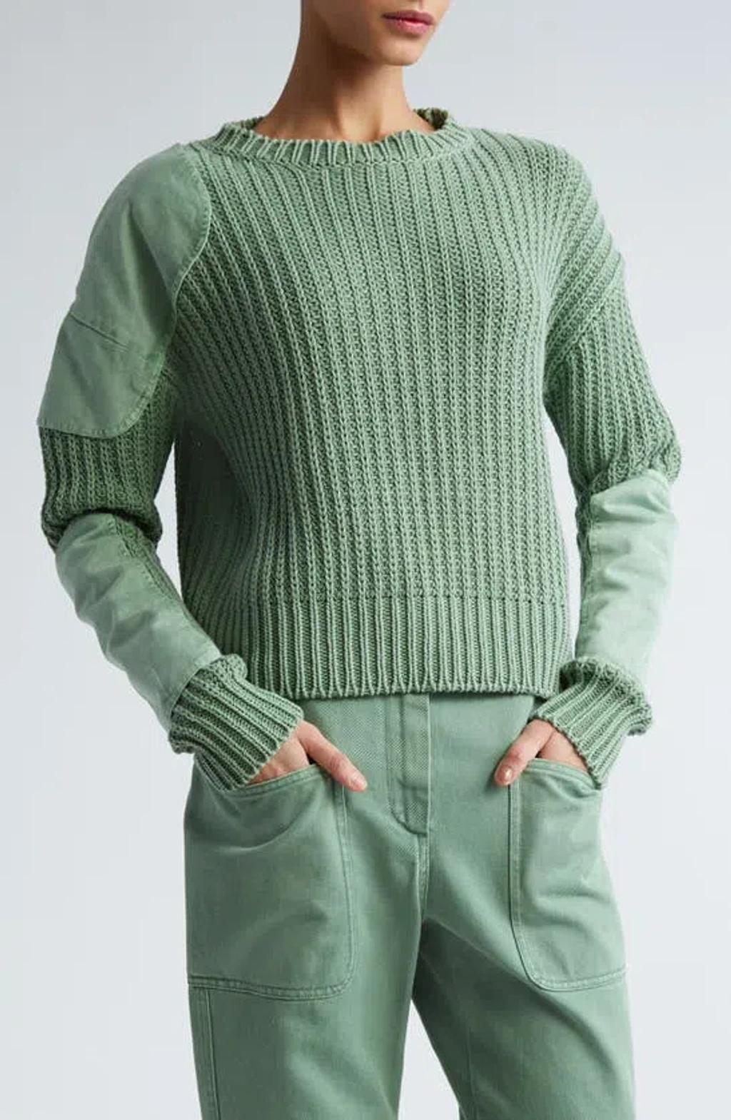 MAX MARA Abisso Elbow-patch Crewneck Knit Sweater In Green Product Image