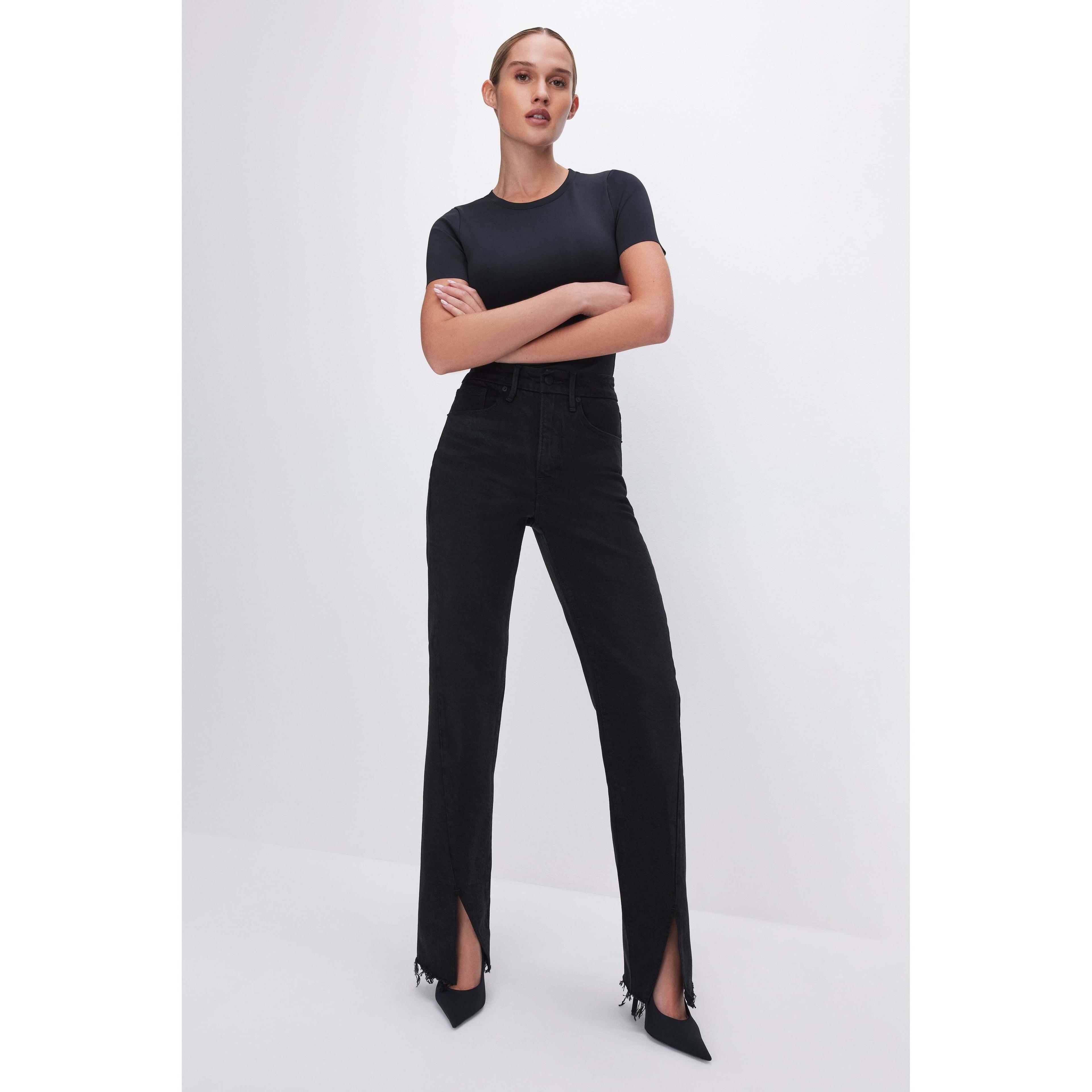 Womens Soft-Tech Good Boy Straight Jeans | Black, 318 Size 10 | Good American by Khlo Kardashian Product Image