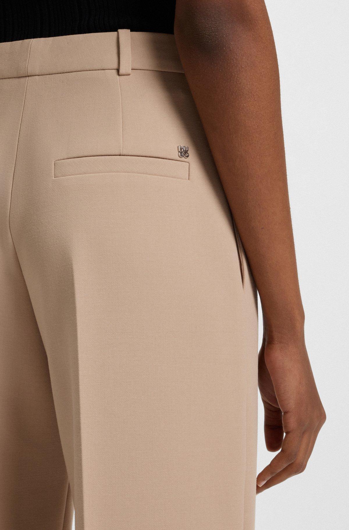HUGO - Regular-fit pants with wide leg in stretch fabric - Light Brown Product Image