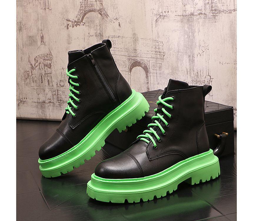 Platform Block Heel Lace Up Short Boots Product Image