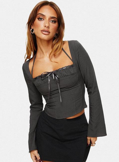 Trynia Long Sleeve Top Grey Product Image
