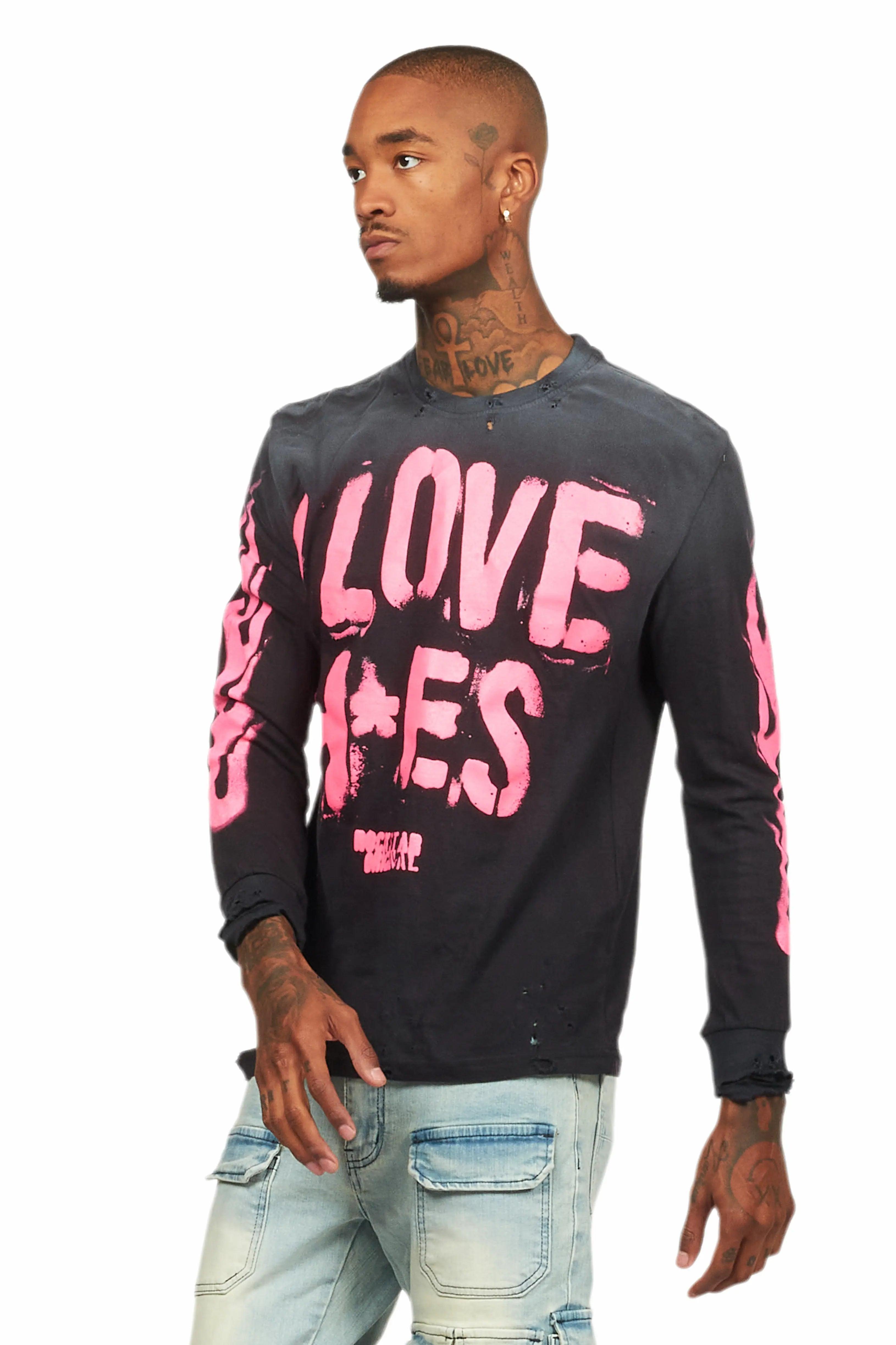 Banyan Black/Pink Long Sleeve Graphic T-Shirt Male Product Image