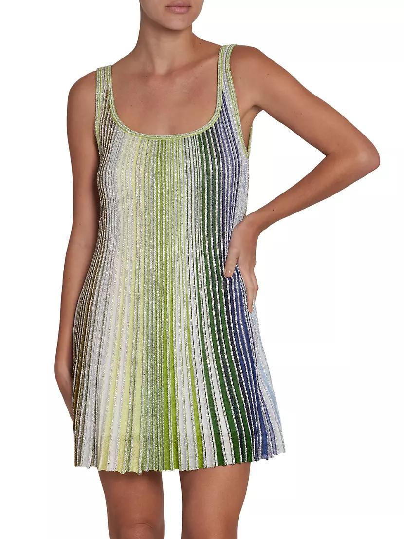 Striped Metallic Knit Scoopneck Minidress Product Image