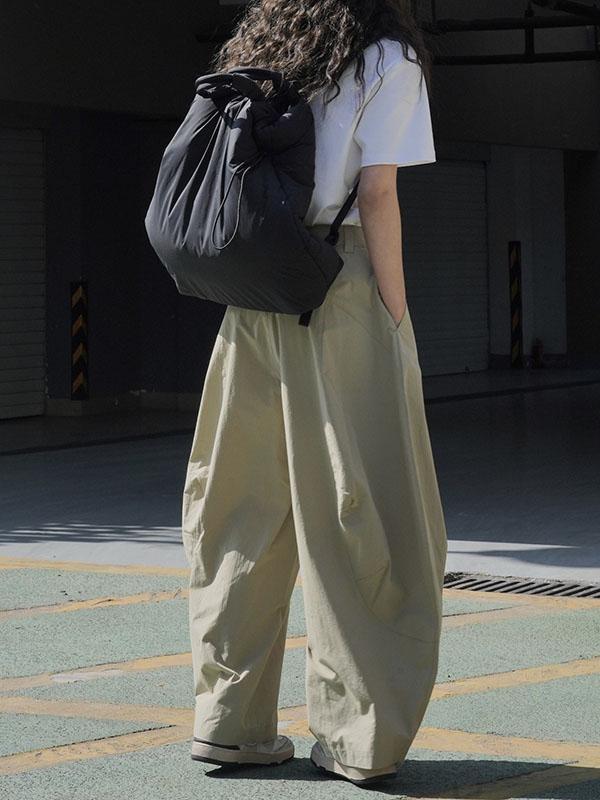 Loose Wide Leg Solid Color Split-Joint Casual Pants Bottoms Trousers Product Image