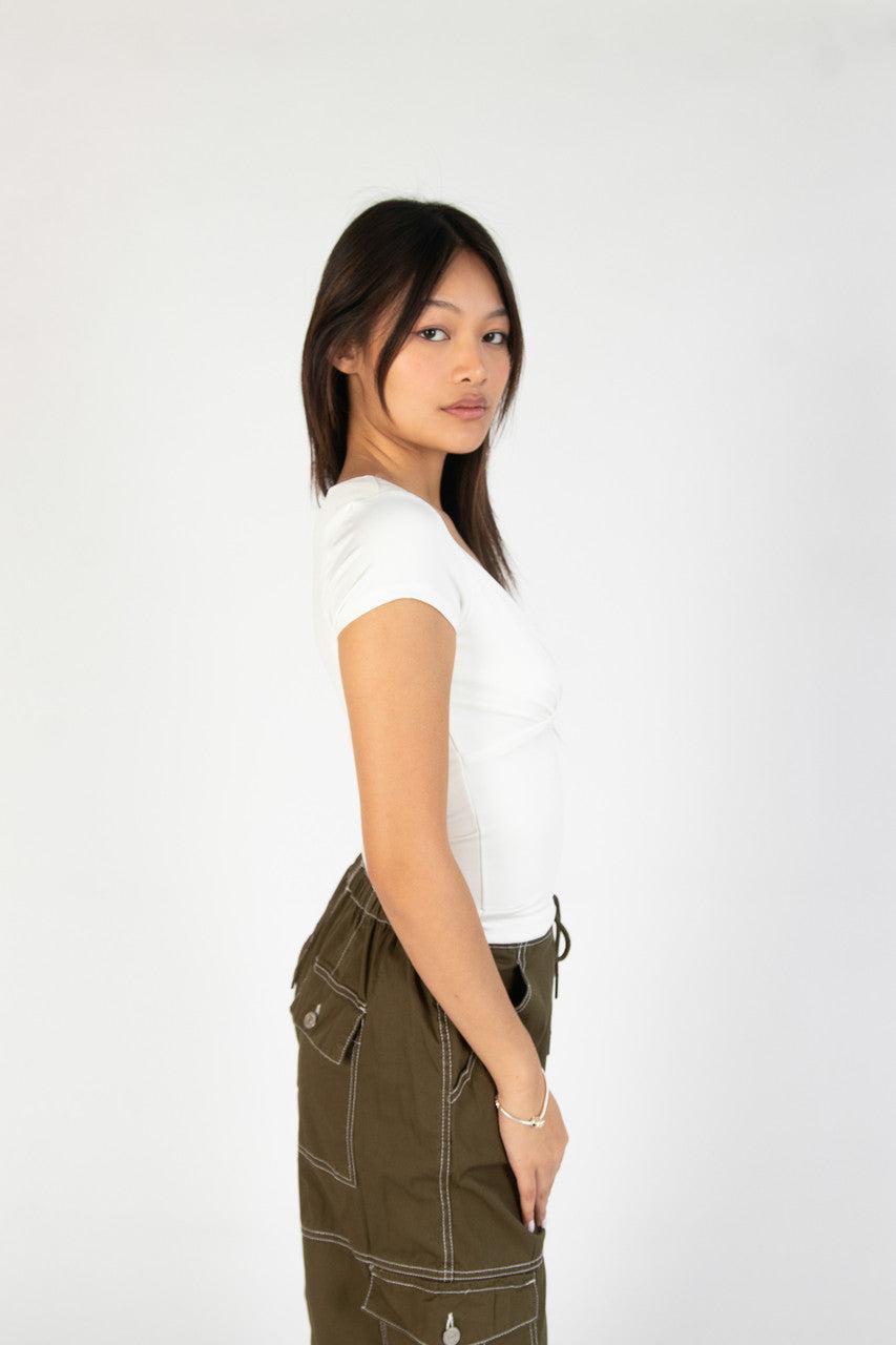 White Plunge V Neck Tee Product Image