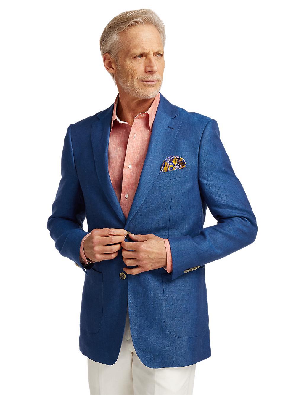 Linen Single Breasted Notch Lapel Sport Coat - Blue Product Image