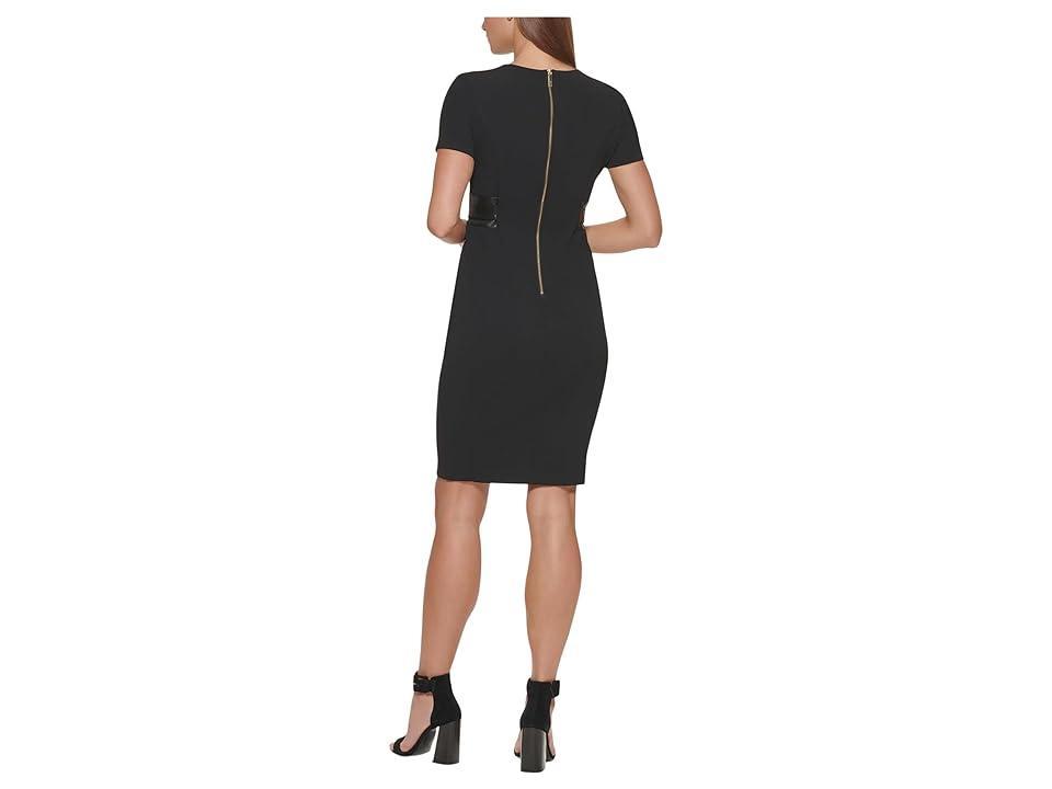 Calvin Klein Solid Faux-Leather Tie-Waist Sheath Dress Product Image