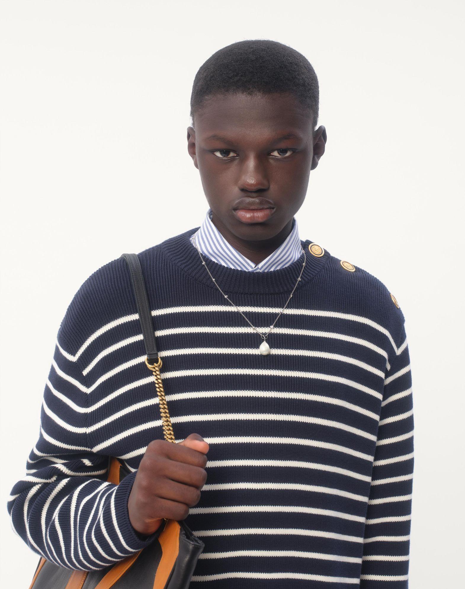 Striped Cotton Crewneck Sweater With Buttons On The Shoulder Product Image