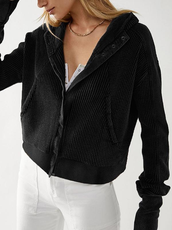 Hooded Long Sleeves Buttoned Pockets Split-Joint Zipper Hooded Outerwear Product Image