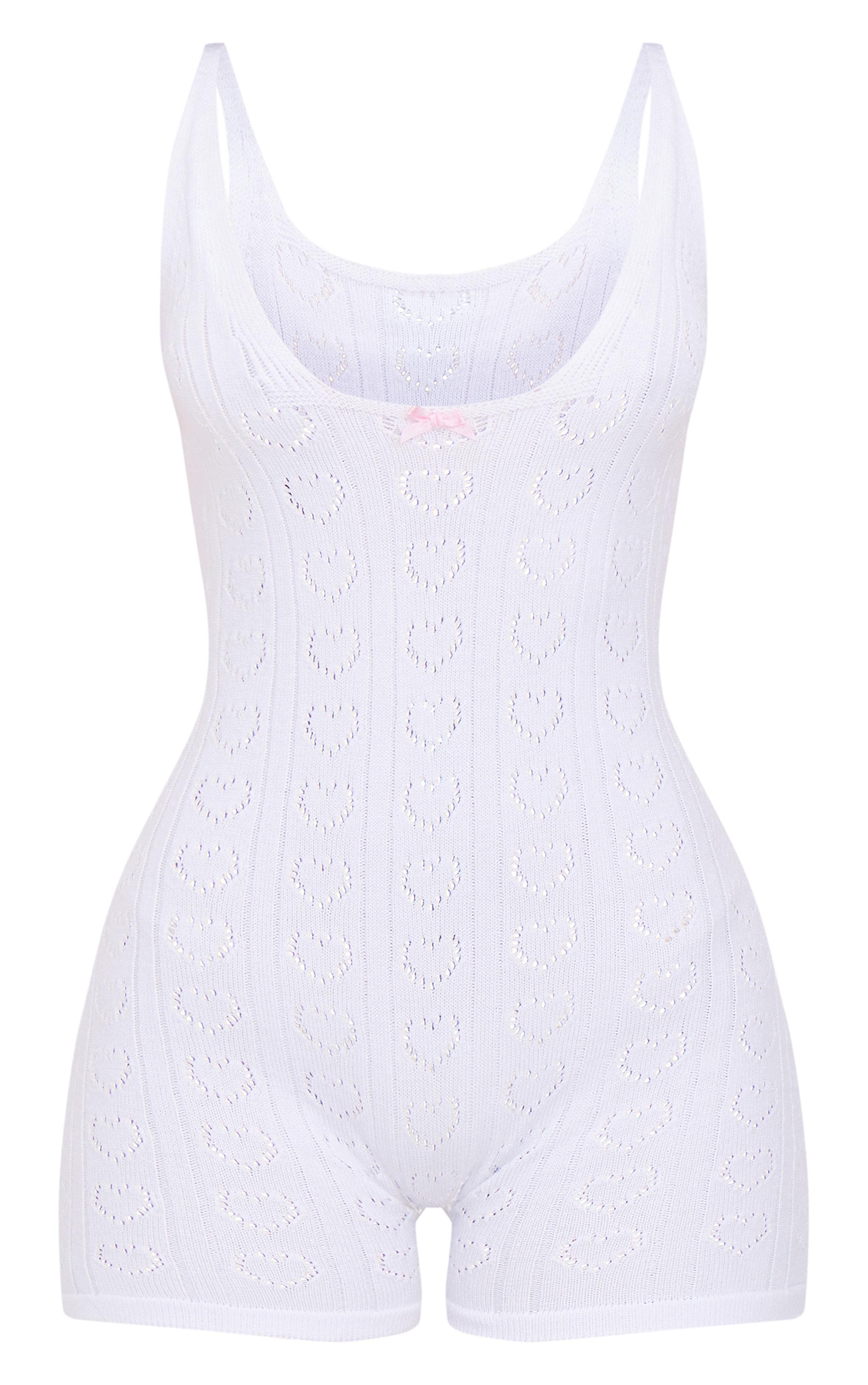 Petite White Knit Pointelle Unitard Product Image