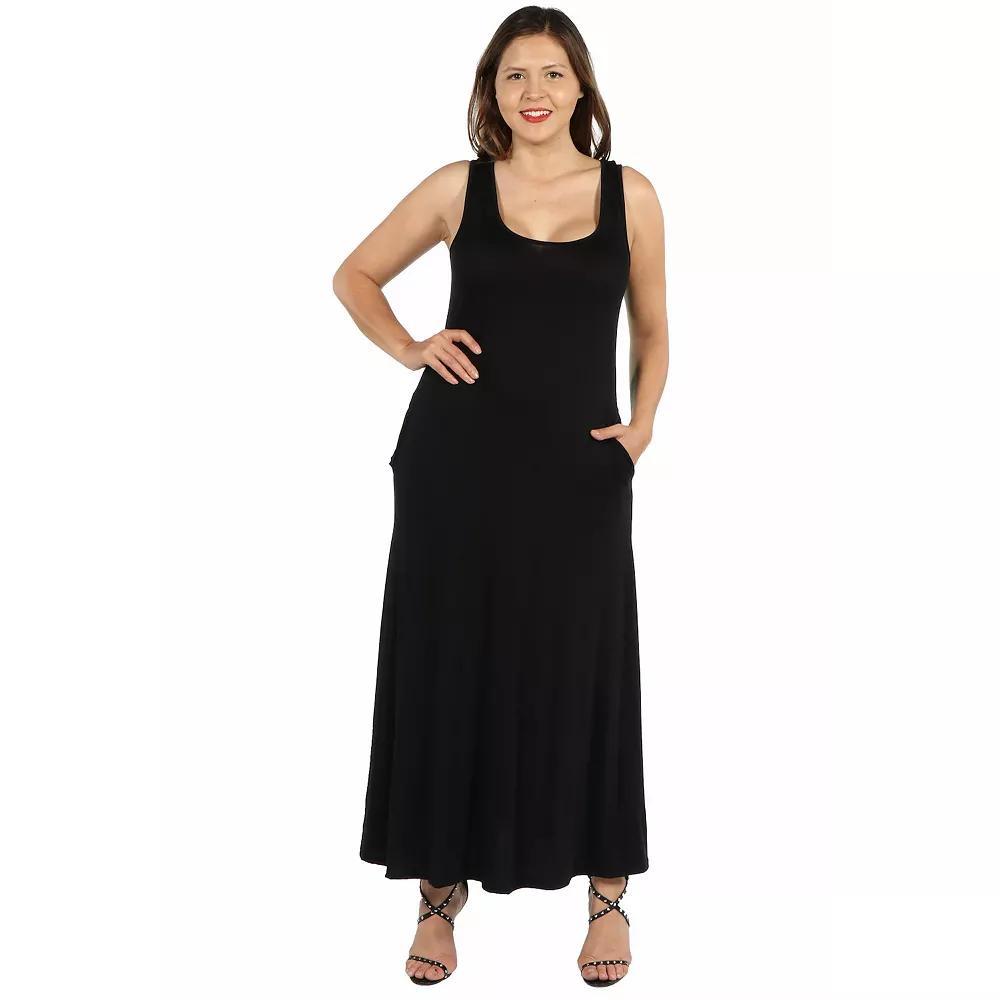 Plus Size 24seven Comfort Apparel Sleeveless Tank Top Maxi Dress with Pockets, Women's, Size: 1XL, Black Product Image