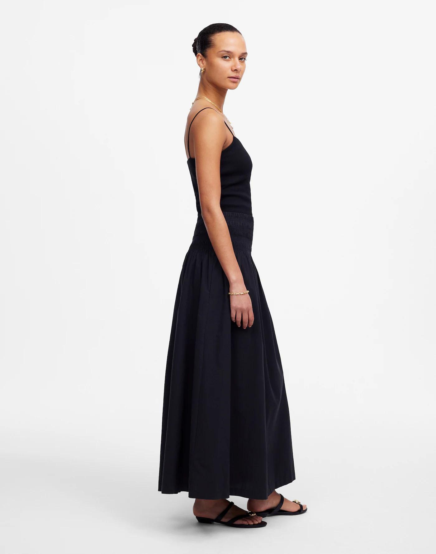 Smocked-Waist Poplin Midi Skirt Product Image