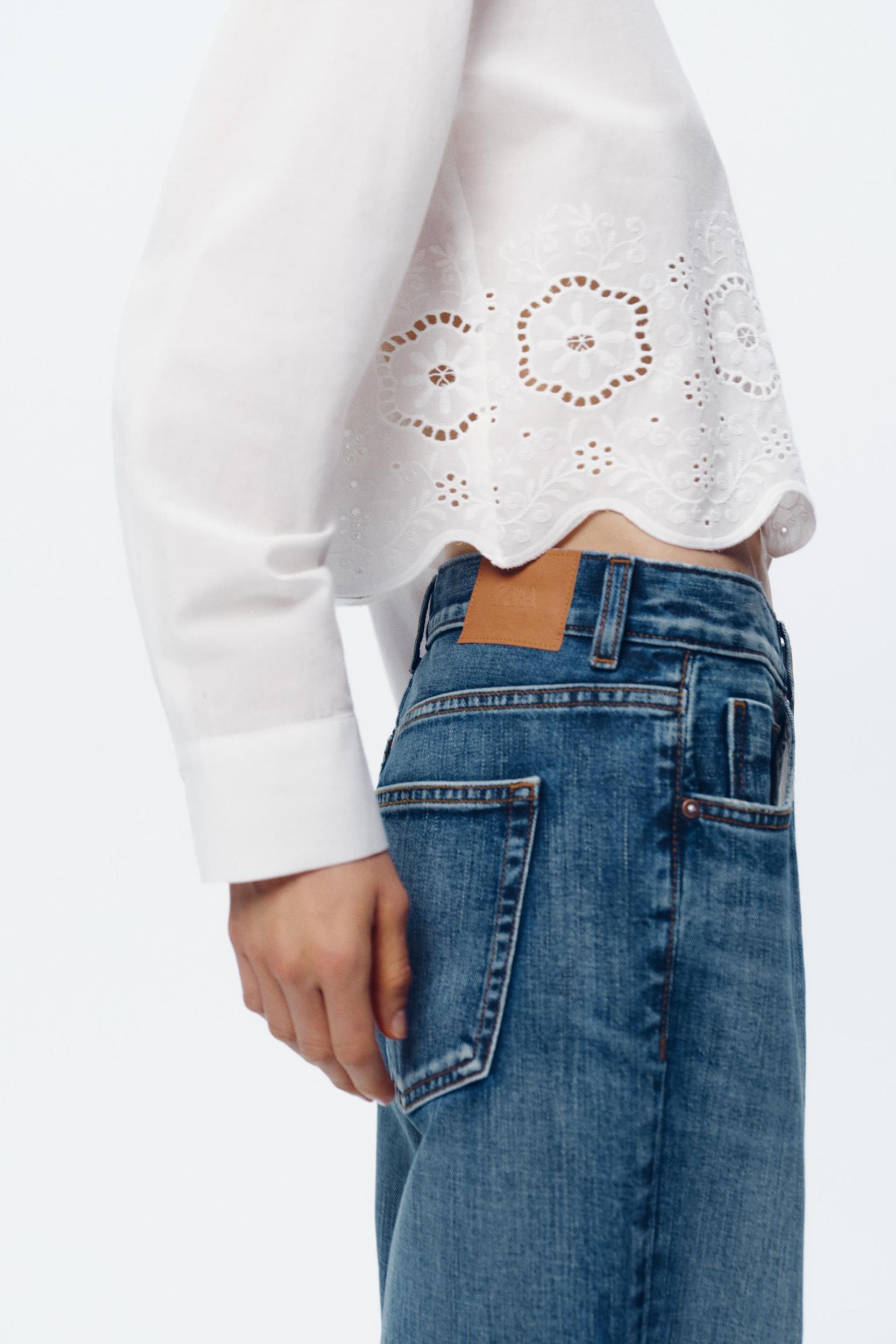 EMBROIDERED EYELET CROPPED SHIRT Product Image