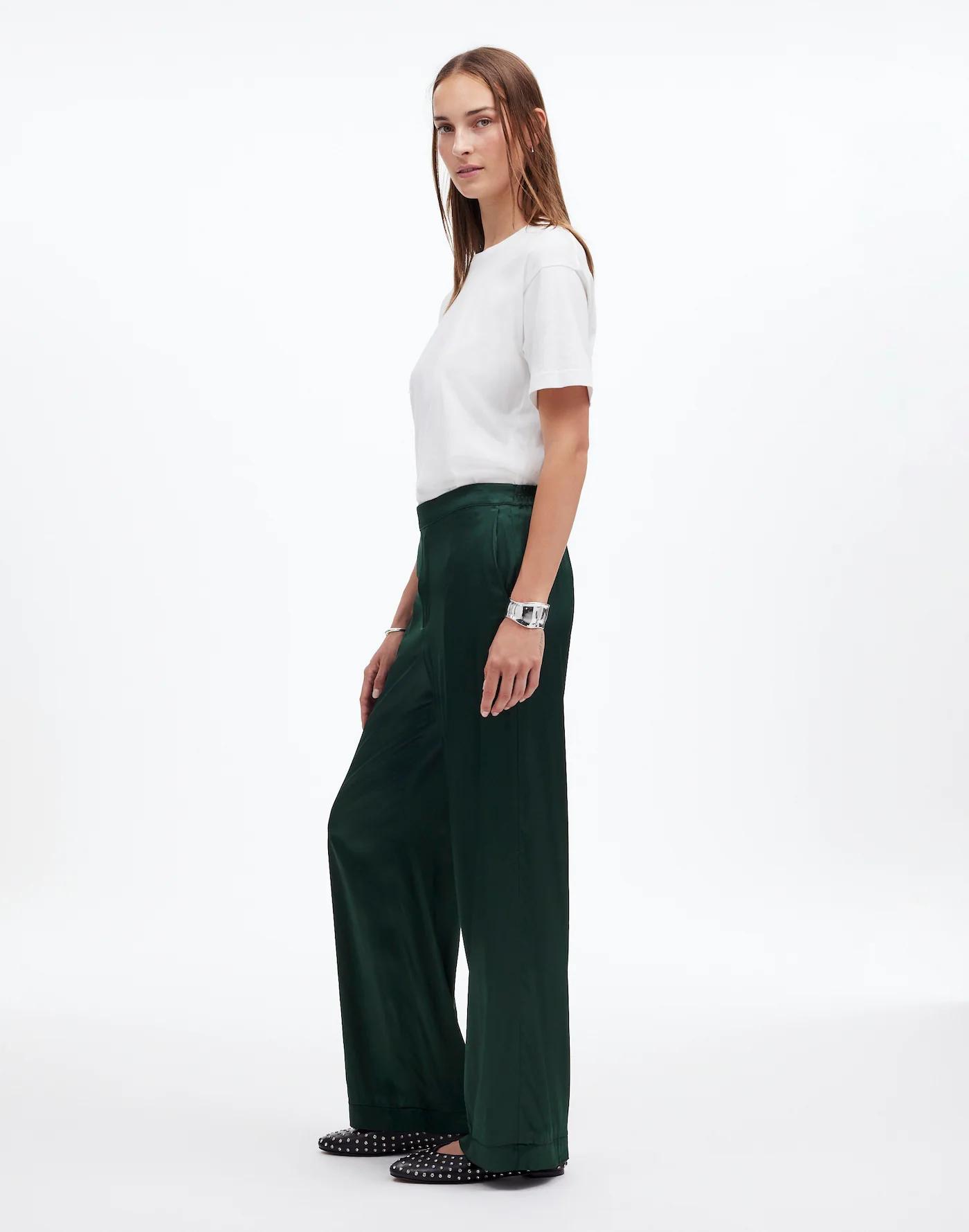 Pull-On Straight Pants in Stretch Satin Product Image