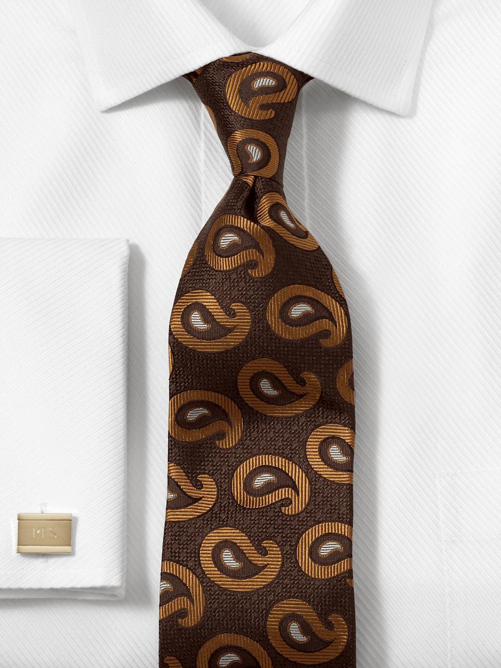 Paisley Deco Woven Silk Tie - Brown/gold Product Image