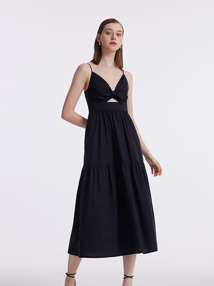 Cut-out Spaghetti Strap Bowknot Tied Maxi Dress Product Image