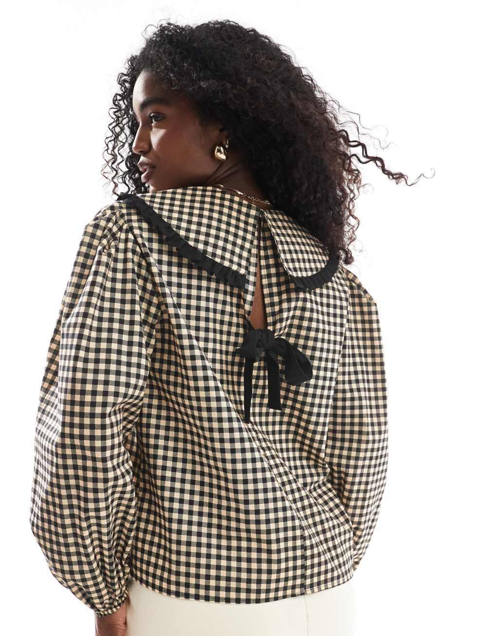 ASOS DESIGN collared shirt with bow back in gingham Product Image