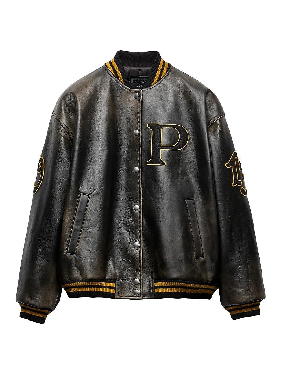 Womens Leather Bomber Jacket with Patch Product Image