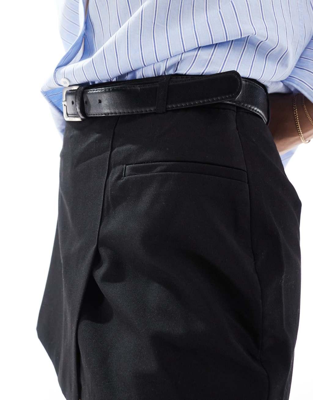 Stradivarius tailored belted mini skort in black Product Image