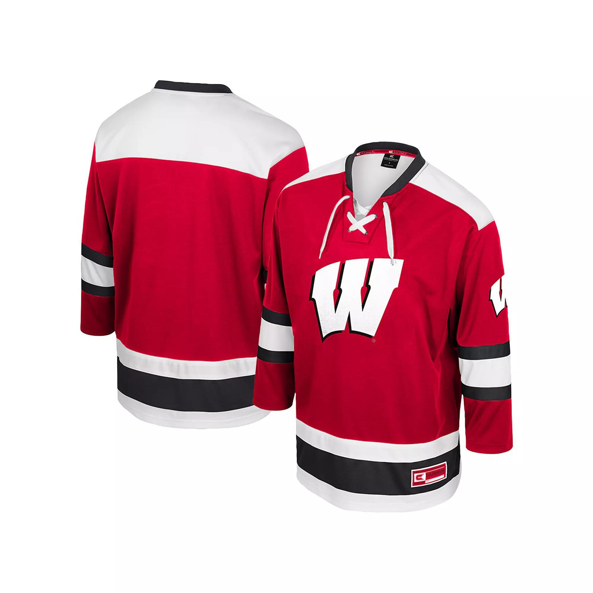 Men's Colosseum Red Wisconsin Badgers Athletic Machine Fashion Hockey Jersey,  Product Image