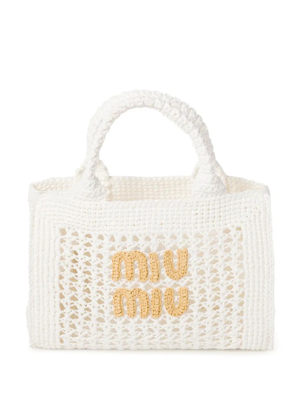 MIU MIU Logo-lettering Raffia Tote Bag In White Product Image