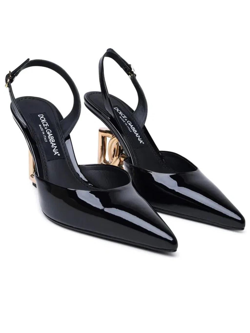 Dg-heel Leather Slingback Pumps In Nero Product Image