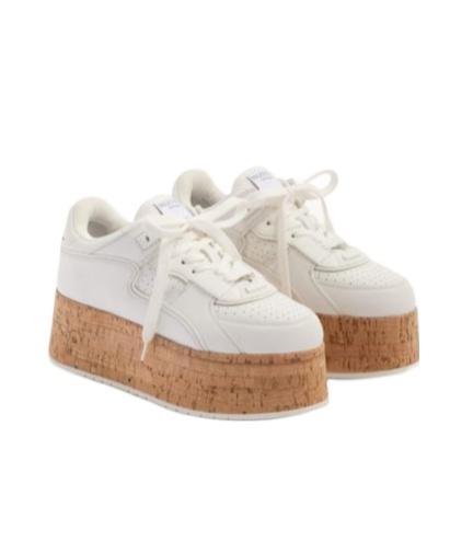 VALENTINO GARAVANI Freedots Xl Calfskin And Cork Sneaker Woman White 41.5 Product Image