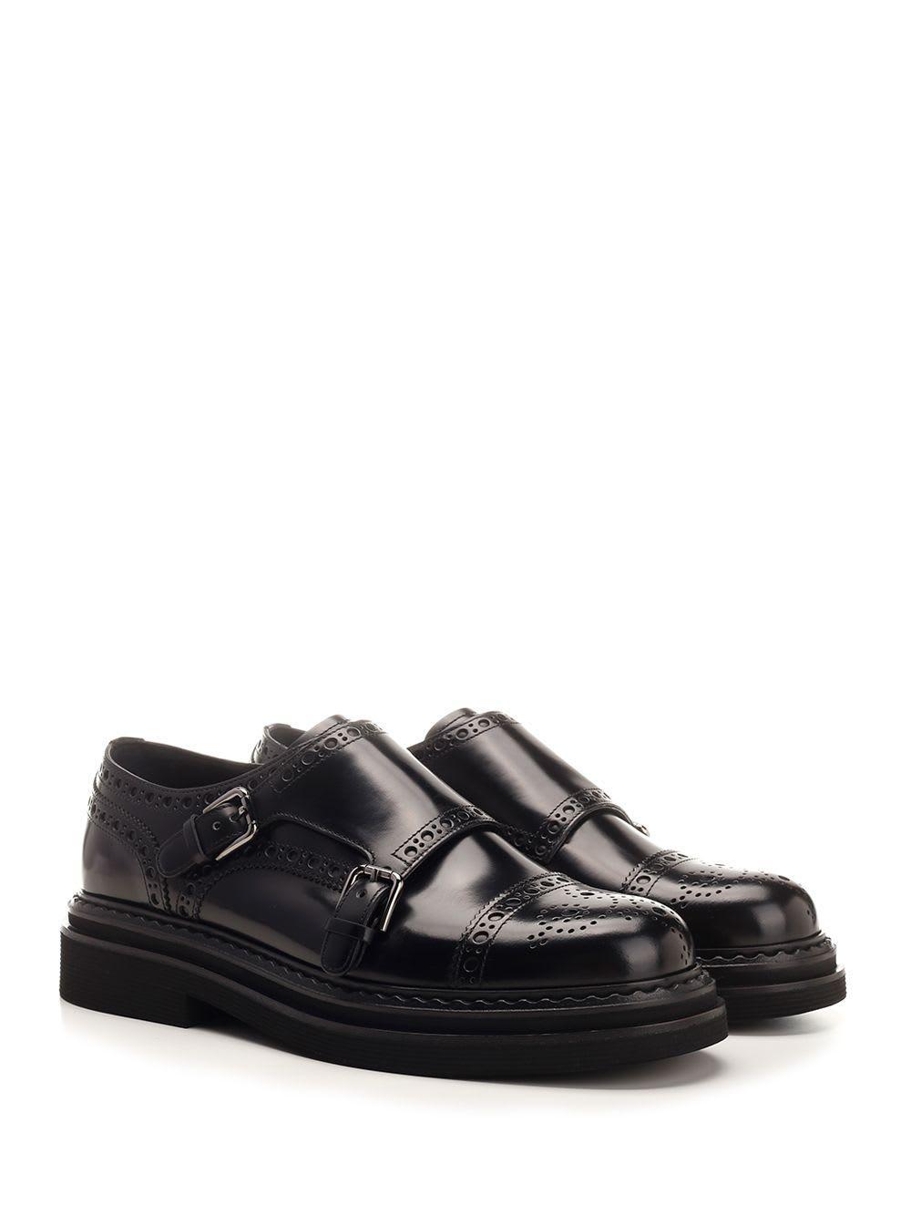 Black Leather Monk Strap Shoes Product Image