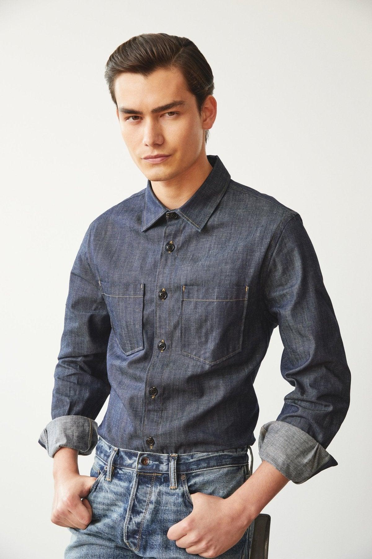 Classic Fit Raw Italian Denim Overshirt in Dark Indigo Product Image