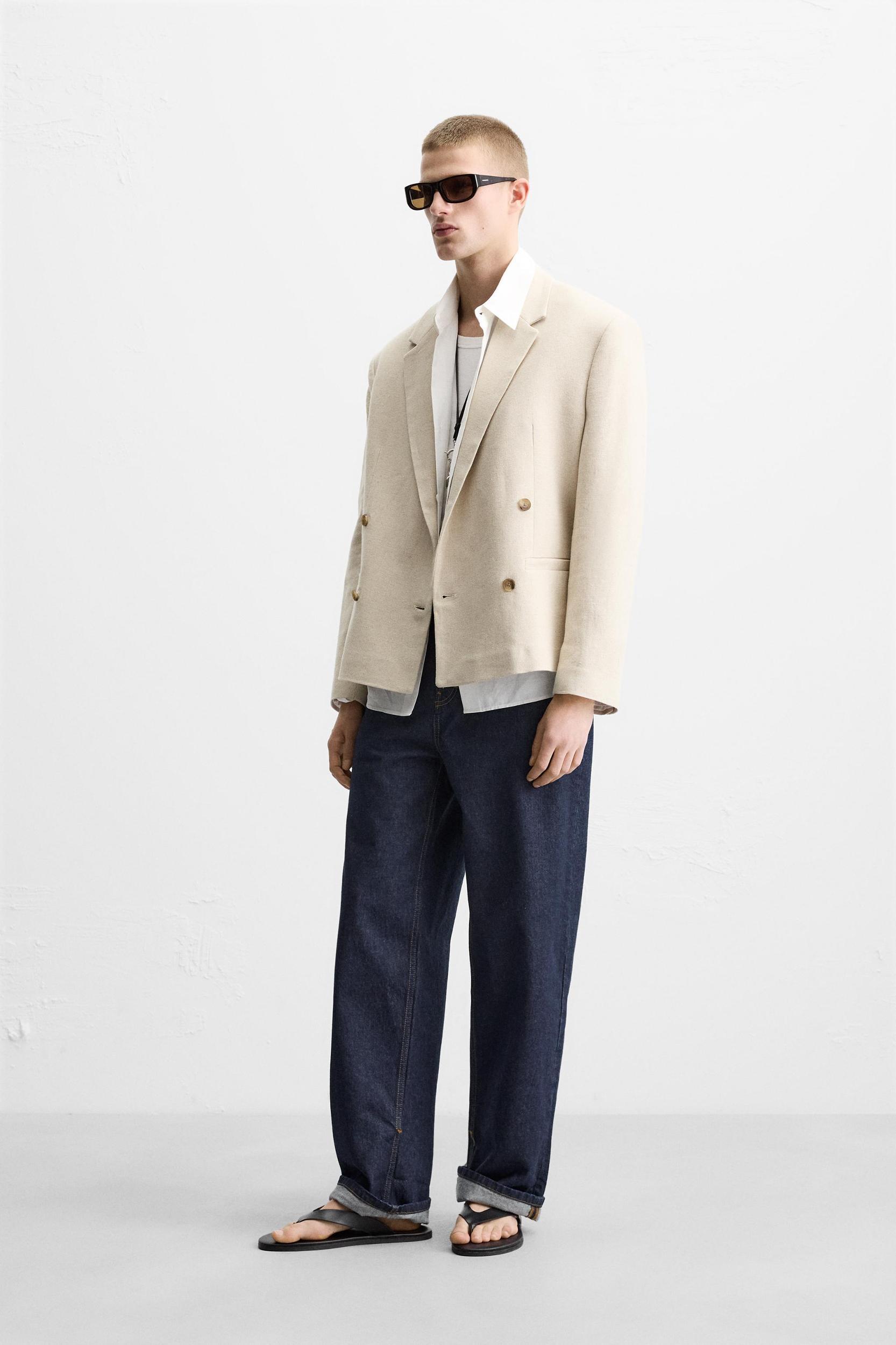 LINEN DOUBLE-BREASTED BLAZER Product Image