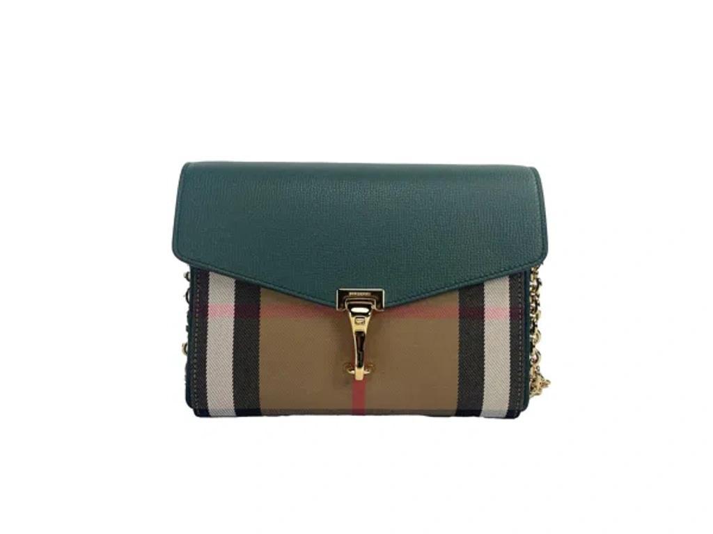 BURBERRY Macken Small Vintage Green House Check Leather Crossbody Bag In Black Product Image