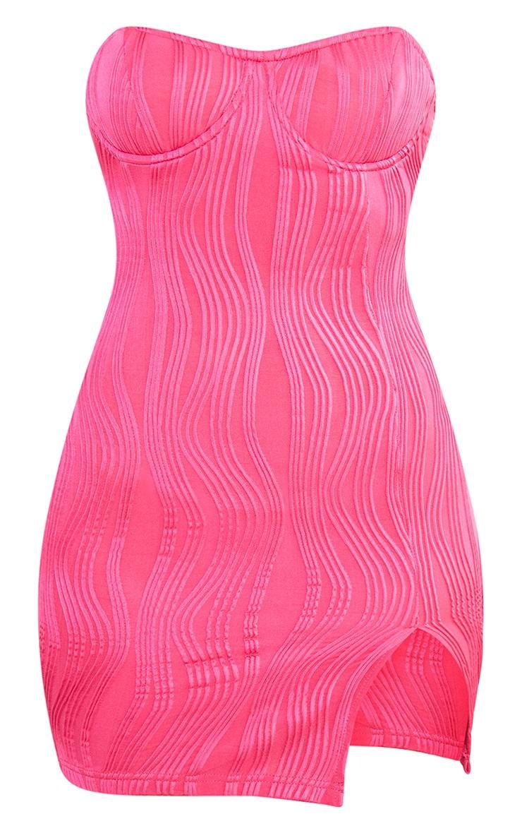 Hot Pink Crinkle Pointed Cup Bodycon Dress Product Image