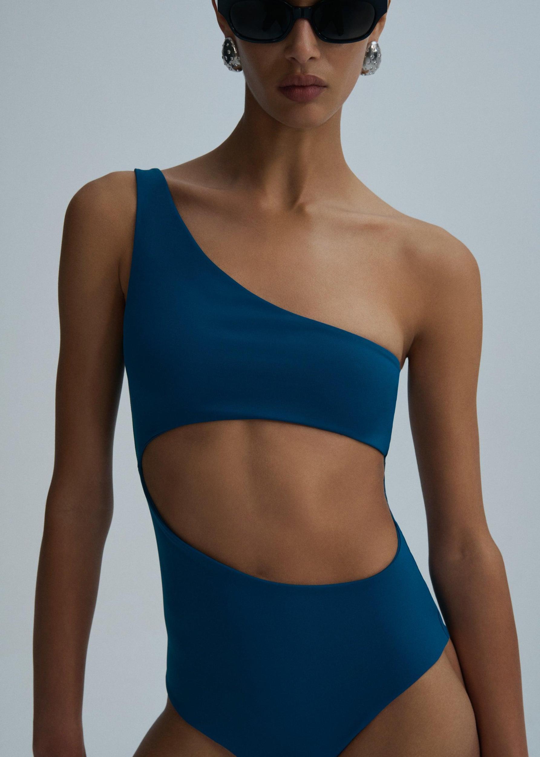 One shoulder cutout swimsuit in ocean blue Product Image