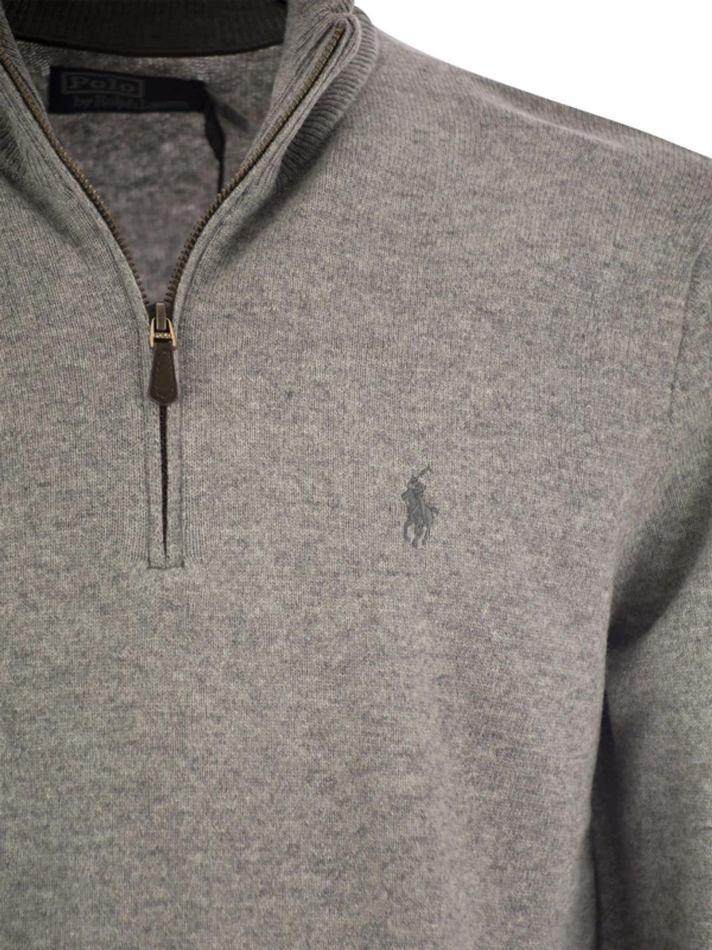 Wool Pullover With Half Zip In Grey Product Image