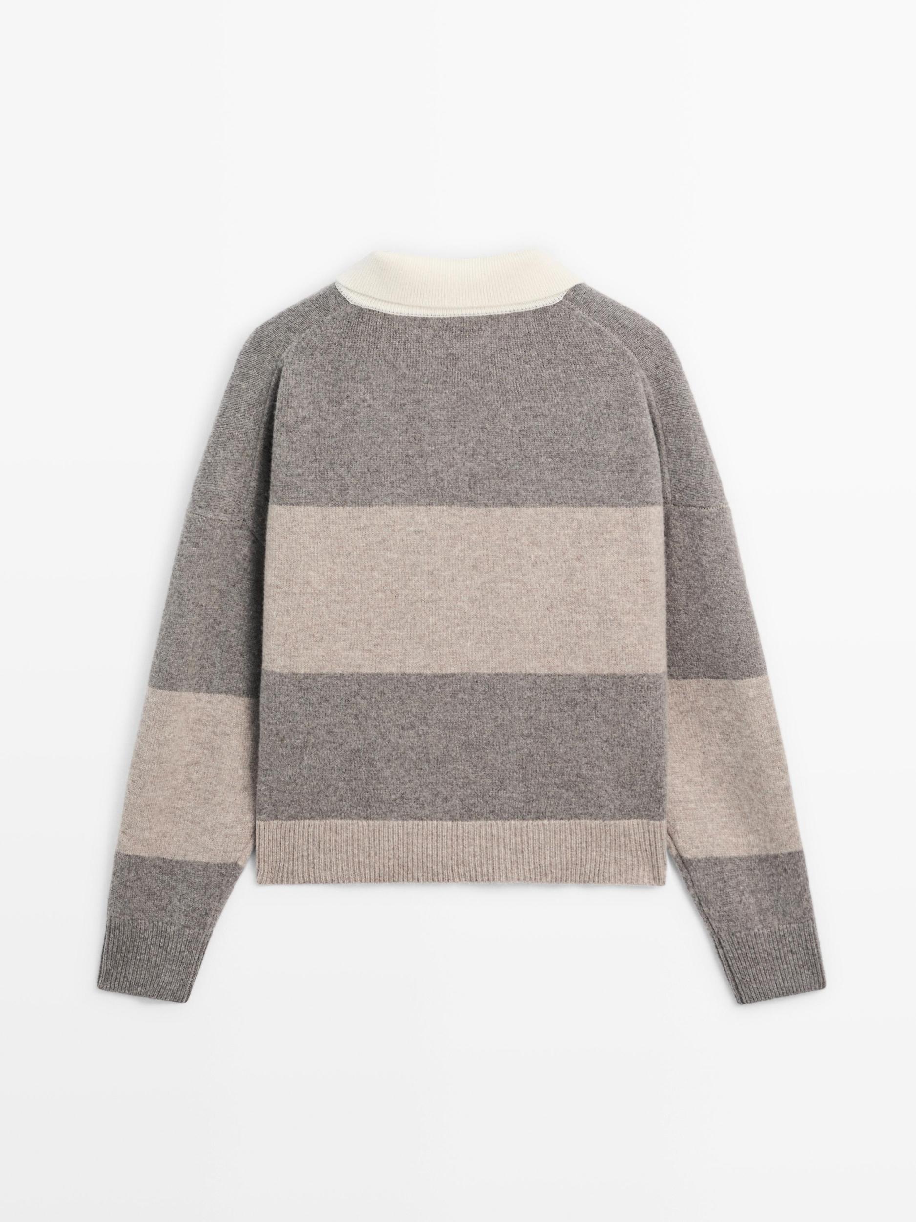 Striped wool blend polo sweater Product Image