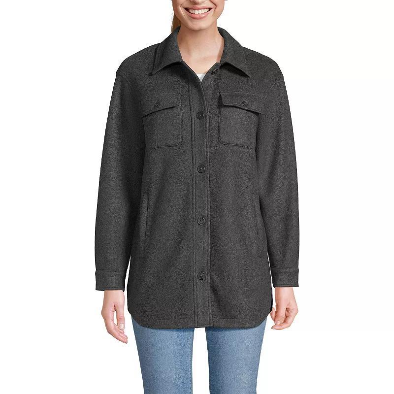 Petite Lands End Luxe Shirt Fleece Shacket, Womens Deep Grey Product Image