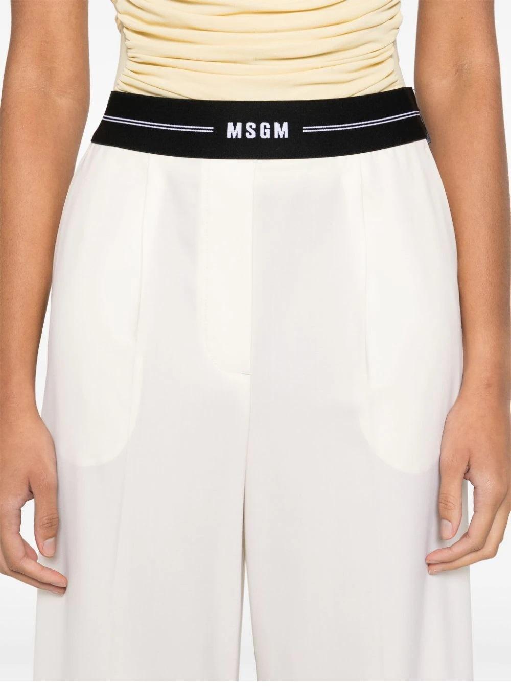 MSGM Chic Straight-leg Pants With Luxurious Wool Blend And Stylish Waistband In White Product Image