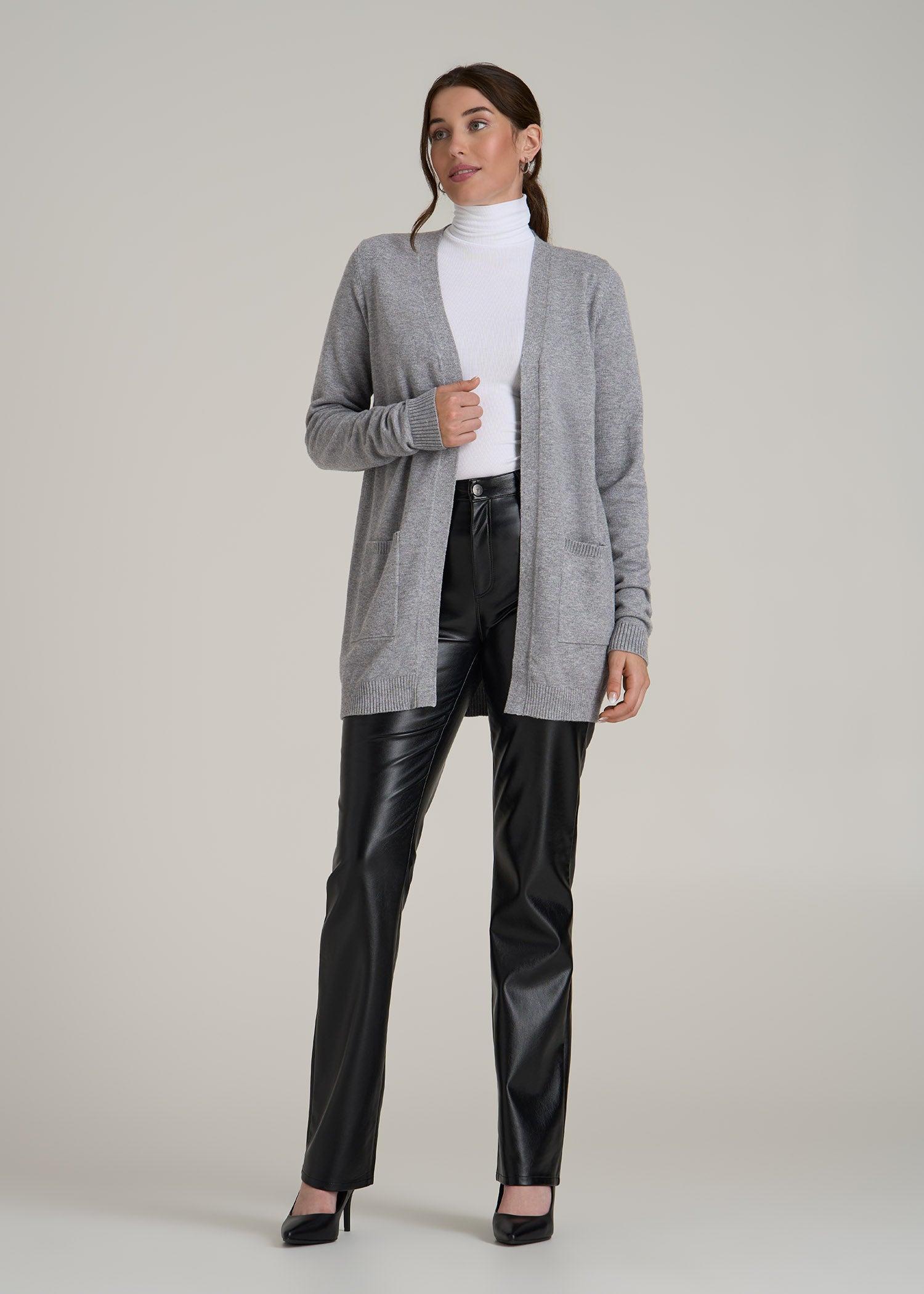 Open-Front Long Cardigan Sweater for Tall Women in Ash Grey Mix Product Image