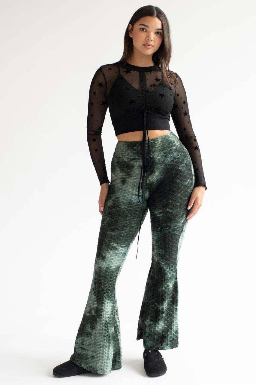 Black Stars Wrap Waist Long Sleeve Mesh Top Product Image