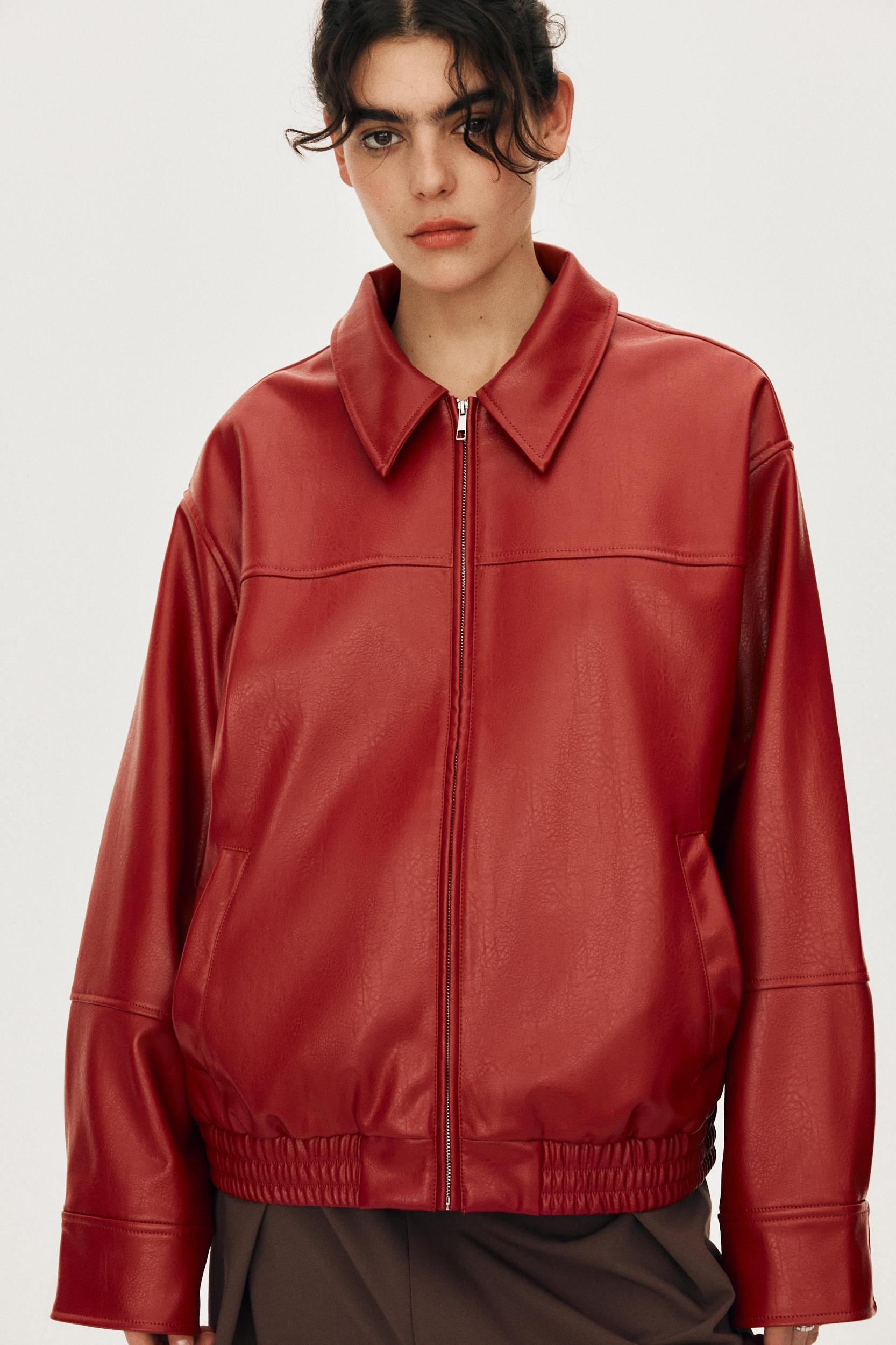 FAUX LEATHER BOMBER JACKET Product Image