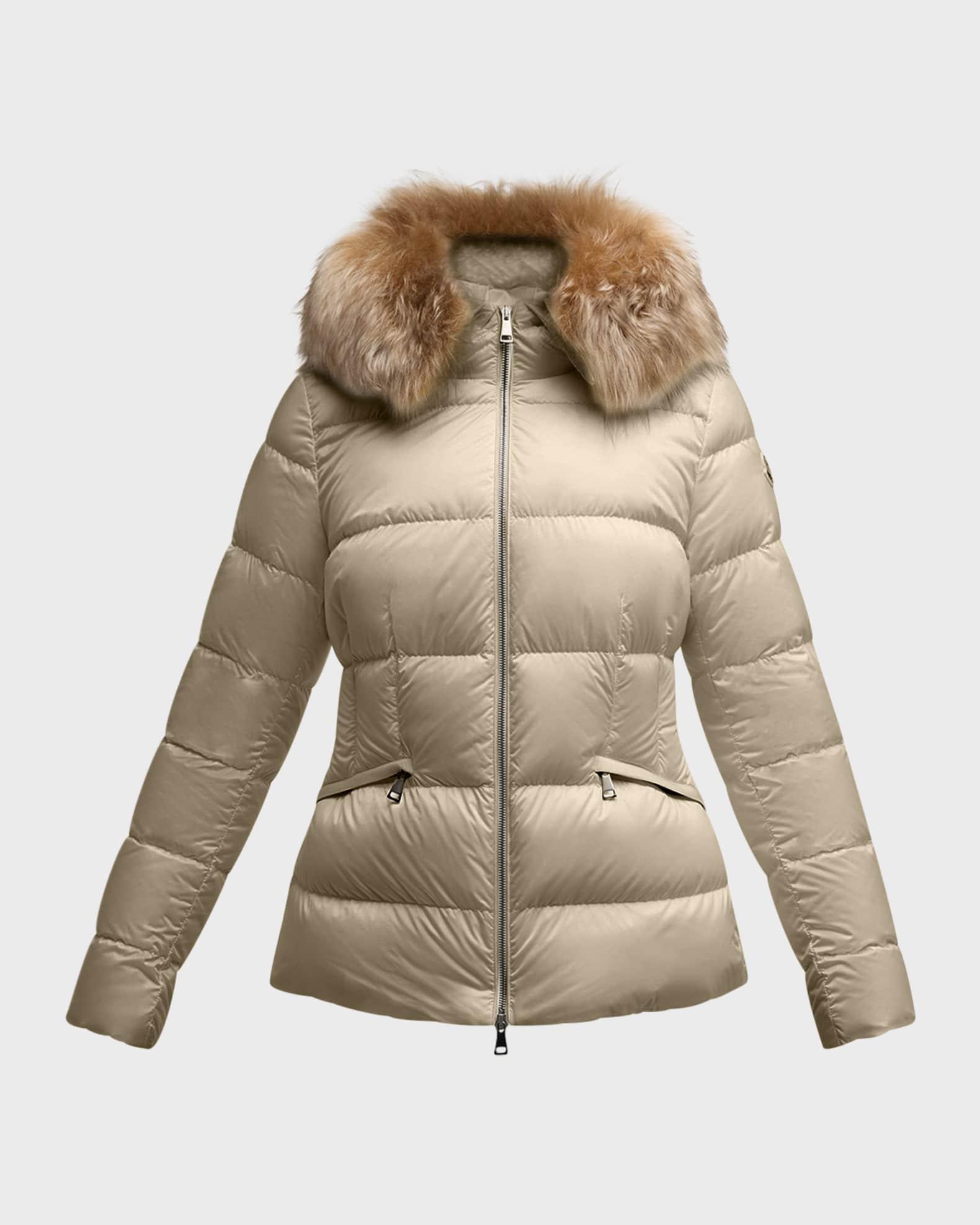 Boed Short Puffer Jacket with Shearling Hood Trim Product Image