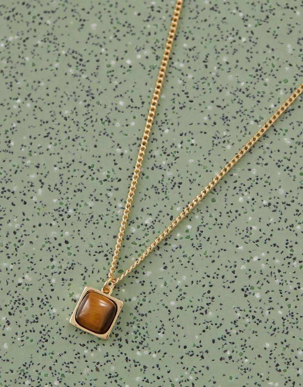 Faded Future square tigers eye pendant in gold Product Image