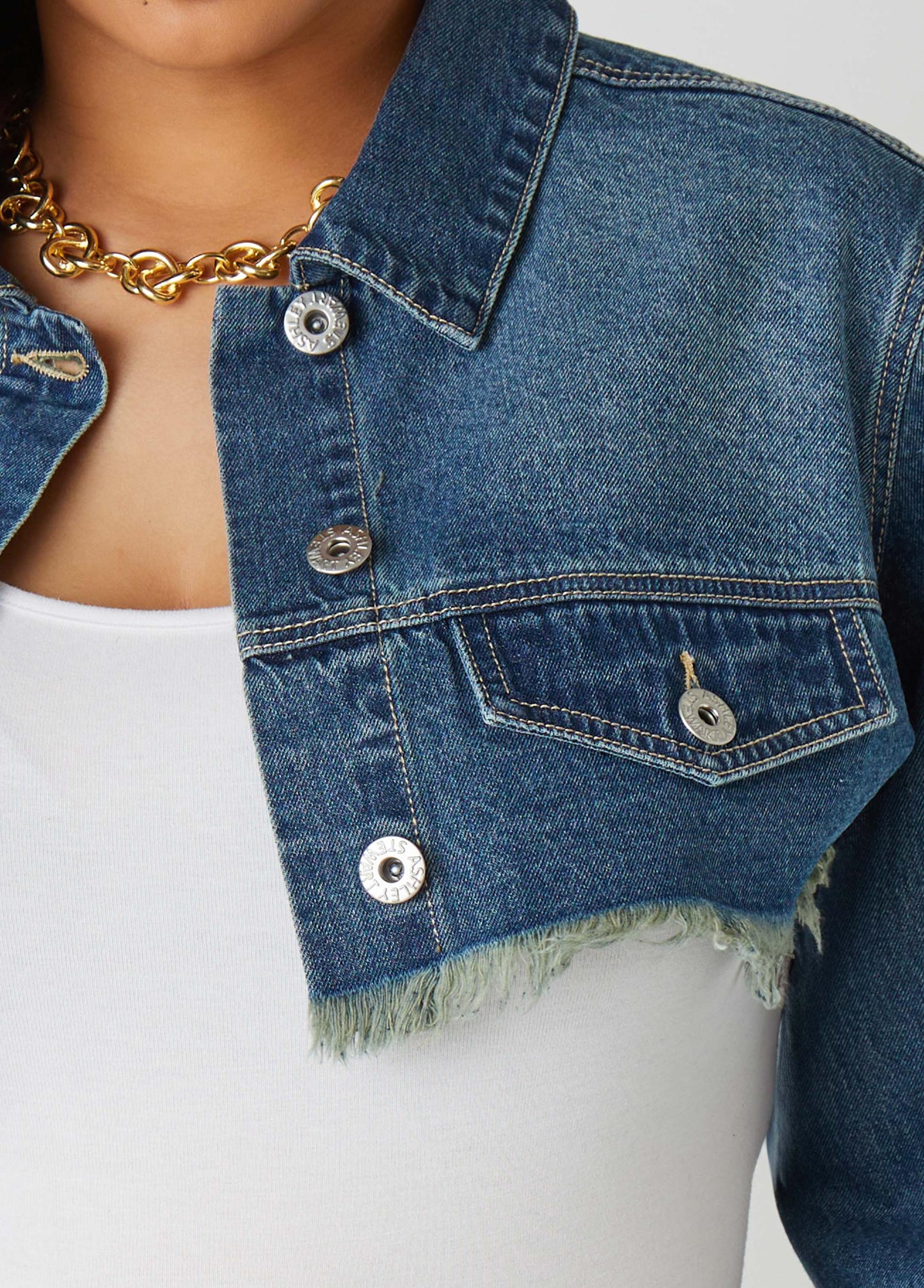 Cropped Fray Trimmed Denim Jacket Product Image