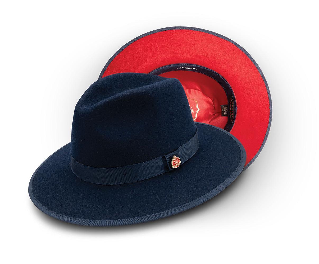 Navy 3 ¼" Brim Wool Felt Hat with Red Bottom Product Image