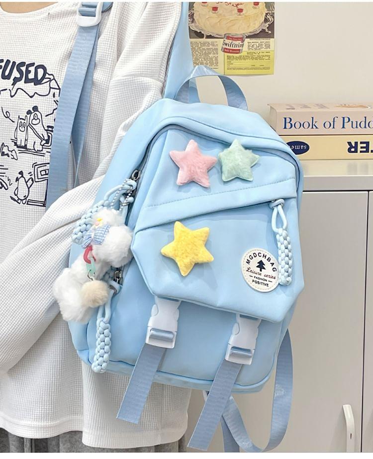 Lettering Applique Nylon Laptop Backpack / Star Badge / Bag Charm / Set Product Image