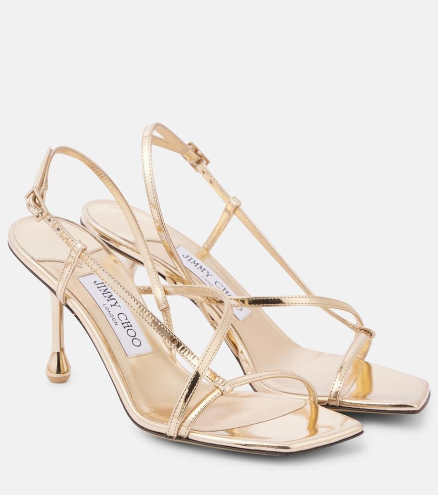 JIMMY CHOO Etana Metallic Strappy Slingback Sandals In Grey Product Image