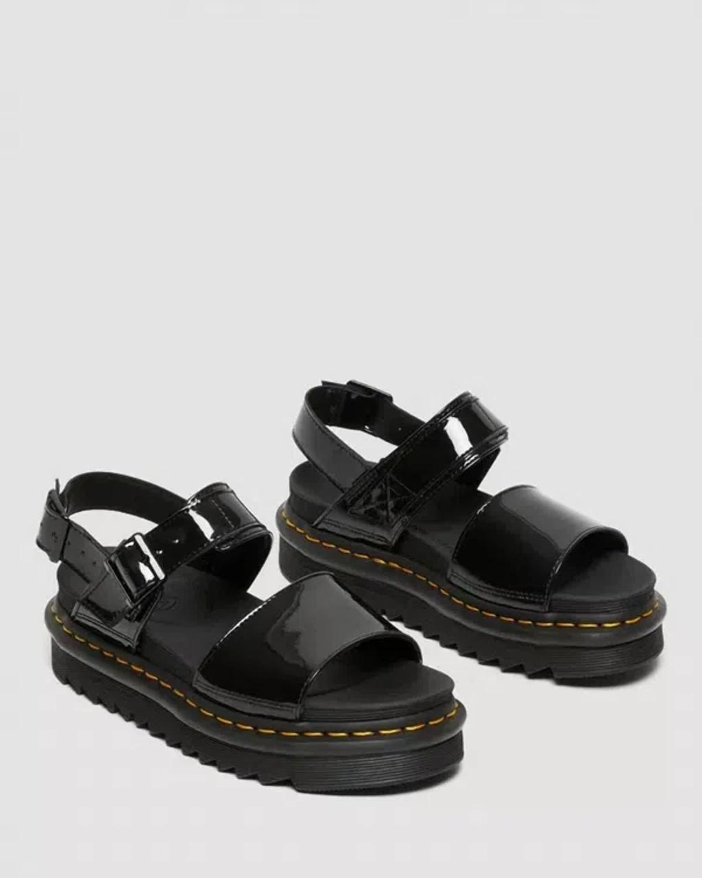 DR. MARTENS' Voss Women's Patent Leather Strap Sandals In Black Product Image