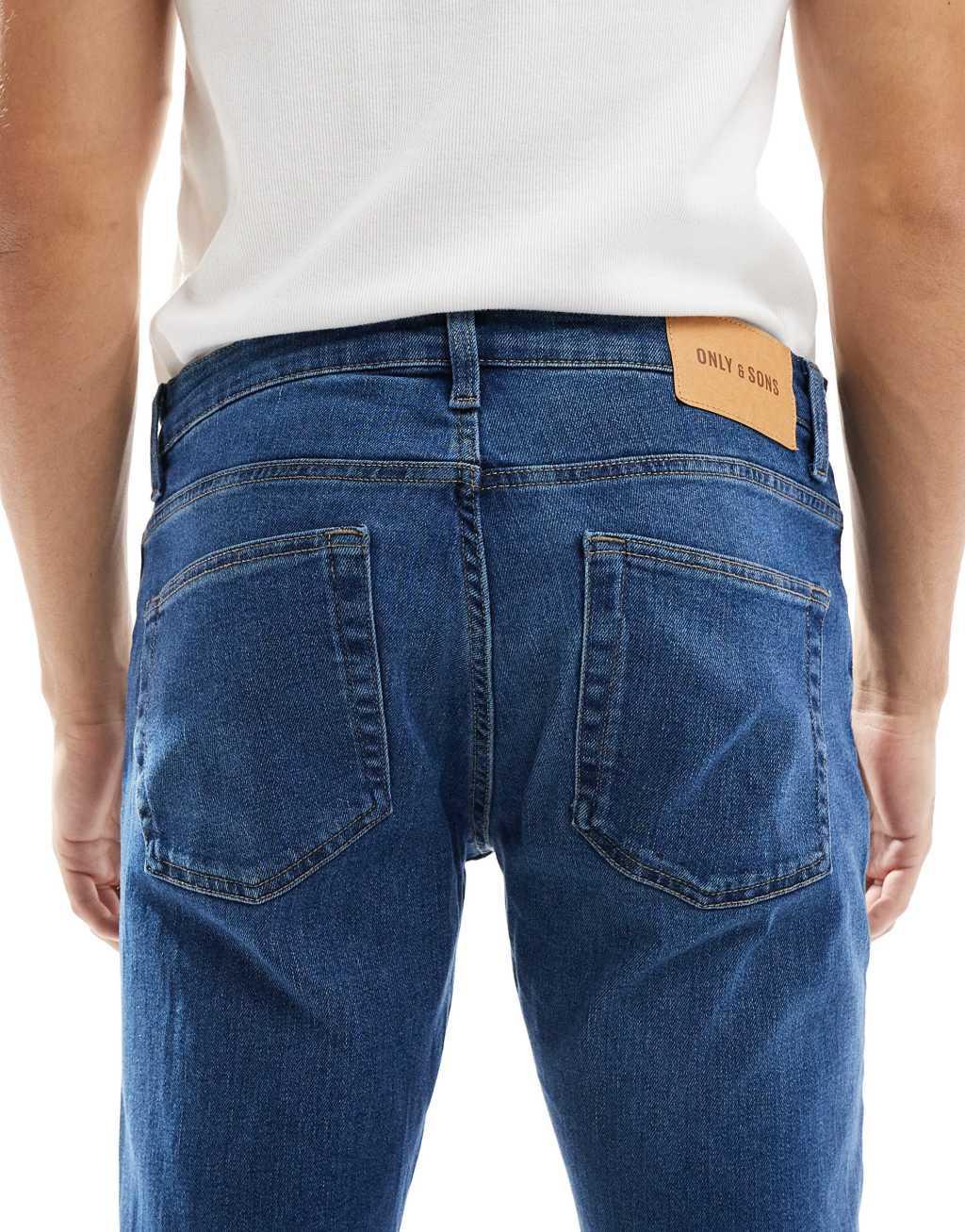 ONLY & SONS regular fit jeans in mid blue wash Product Image