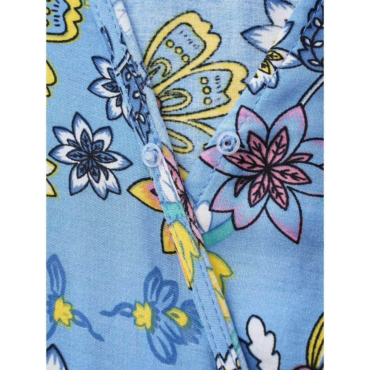 Plus Size Rayon Boho Print Overlap Collar Dress Mediumblue Women Resort Belted Overlap Collar Short sleeve Curvy BloomChic 18-20/2X Product Image